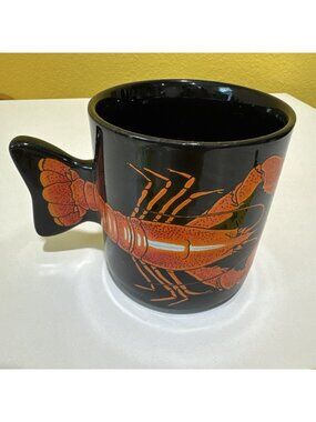 Salamander Graphix Stoneware Coffee Mug Lobster Tail Handle Black Orange 11 oz